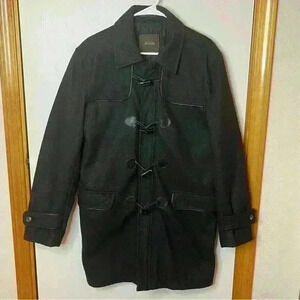 Tasso Elba Trench Coat Men’s Medium Black Wool Blend Duffle Parka Jacket Lined